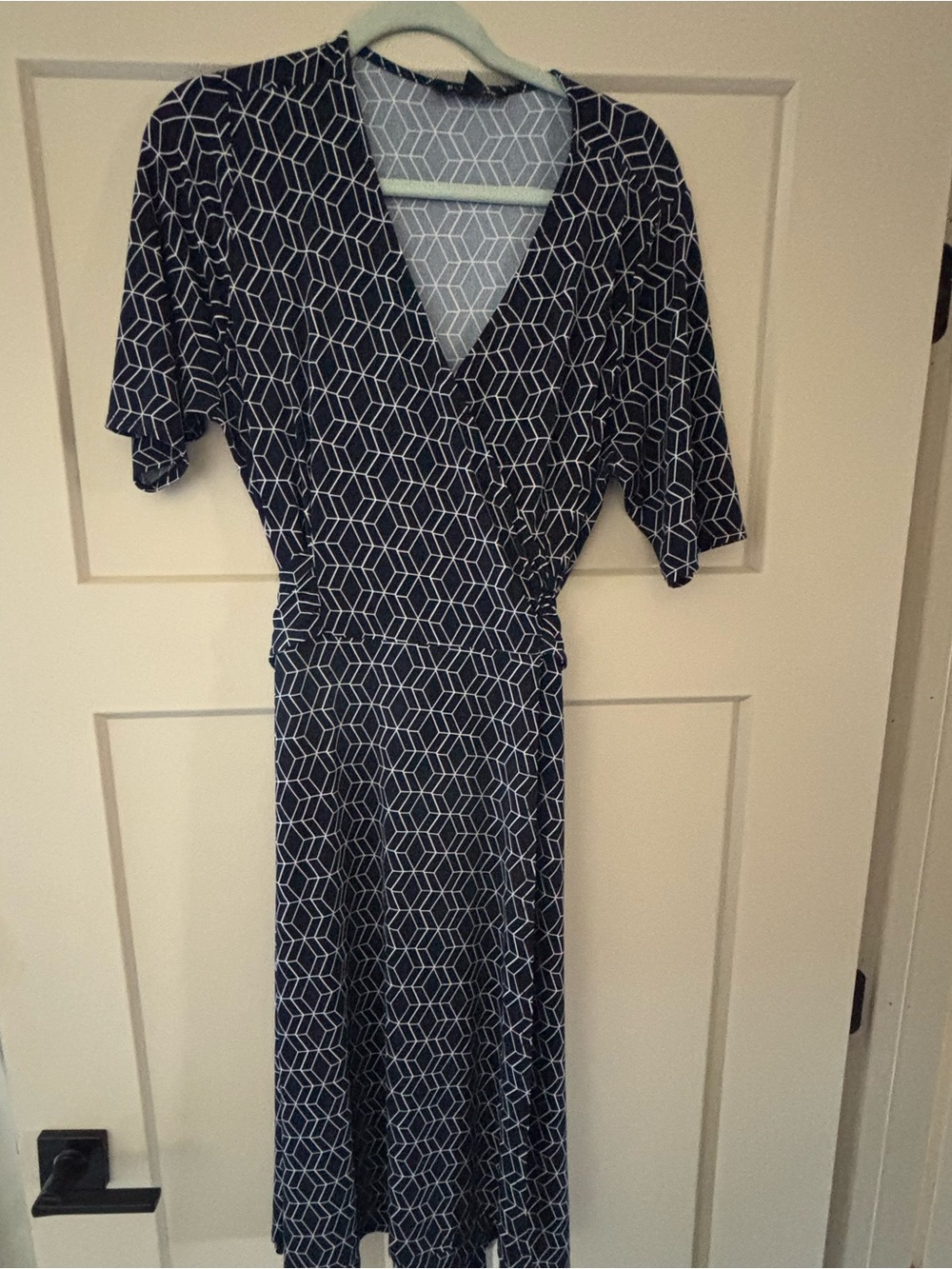41 Hawthorn Navy Geometric Wrap Midi Dress